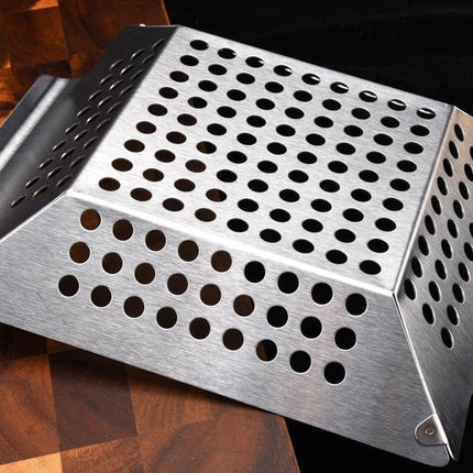 8 Inch Stainless Steel BBQ Grill Tray Perforated Pan Outdoor Barbecue Basket