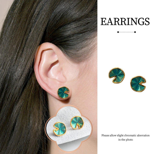 Green Lotus Leaf Summer Stud Earrings Elegant Floral Earrings for Women Jewelry