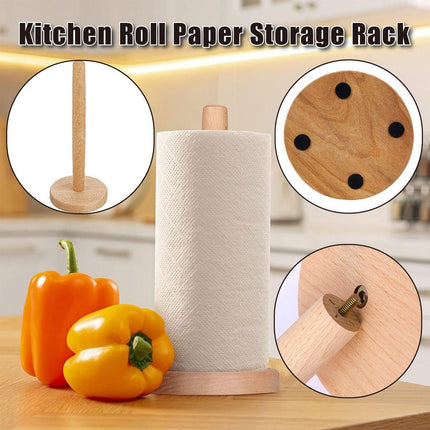 Beech Wood Vertical Paper Roll Holder Creative Kitchen Tissue Rack Storage Stand