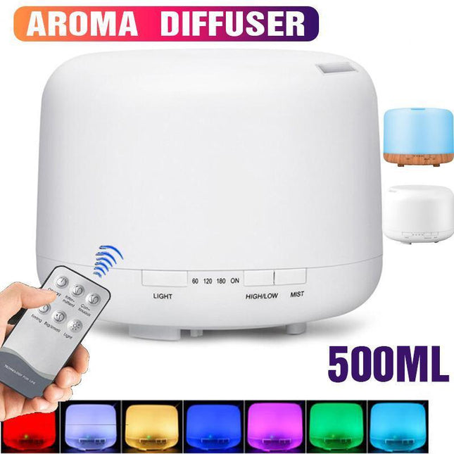 500ML Aroma Aromatherapy Diffuser LED Oil Ultrasonic Air Humidifier Purifier - Aimall