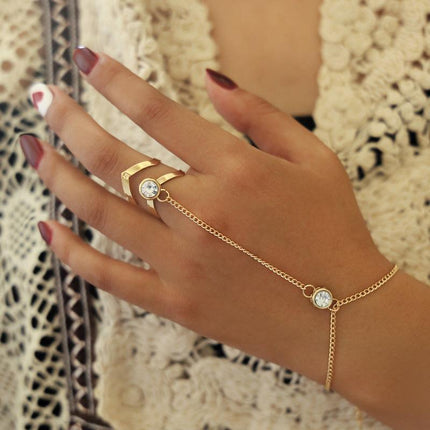 Geometric Hollow Arrow Ring Bracelet Integrated Creative Finger Chain Set Chain - Aimall