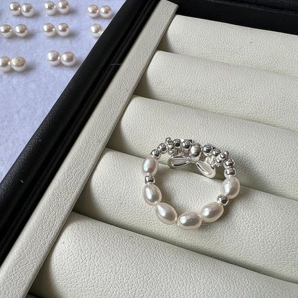 Pearl Ribbon Bracelet Ring Elegant Jewelry for Women Fashion Accessories Gift