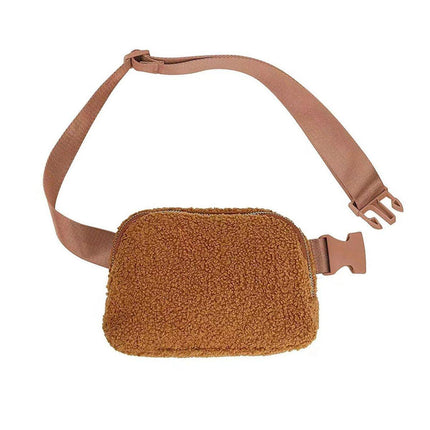 Brown Belt Bag Sherpa Crossbody Bags for Women Fanny Pack Running Workout Hiking