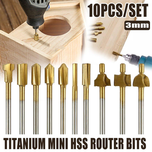 New 10Pcs/Set 3mm Titanium Mini HSS Router Bits Trimmer Shank For Rotary Tool - Aimall