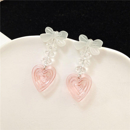 Pink Heart Earrings Long Cute Heart Shaped Dangle Jewelry Women Fashion