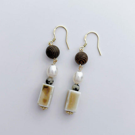 Ceramic Round Cake Earrings Wooden Bead Design Lightweight Jewellery for Women
