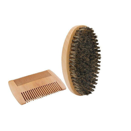 Boar Bristle Beard Brush & Wooden Comb Kit Beard Care Kit L Beard Grooming Kit # - Aimall