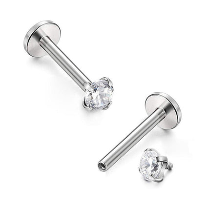 Stainless Steel Four Claw Zirconia Lip Stud Earrings Hypoallergenic Body Jewelry