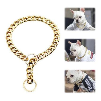 Dog Chain Collar Heavy Duty Choker Double Pet Slip Check Twist Link Chrome Chain Gold - Aimall