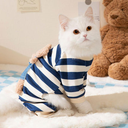 Cute Bear Striped Dog Home Clothes Cat Pet Outfit Cozy Animal Pajamas for Pets