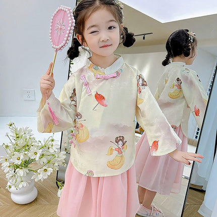 Elegant Girl Cheongsam Skirt Set Traditional Chinese Hanfu Two-piece Outfit