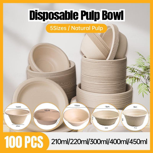 100X Biodegradable Catering Paper Bowls 220ml-450ml Disposable Ice Cream Dessert - Aimall