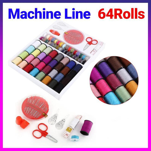 64Rolls Sewing Machine Line thread Spool Set Bobbin Cotton Reel Needle Tape Kit - Aimall