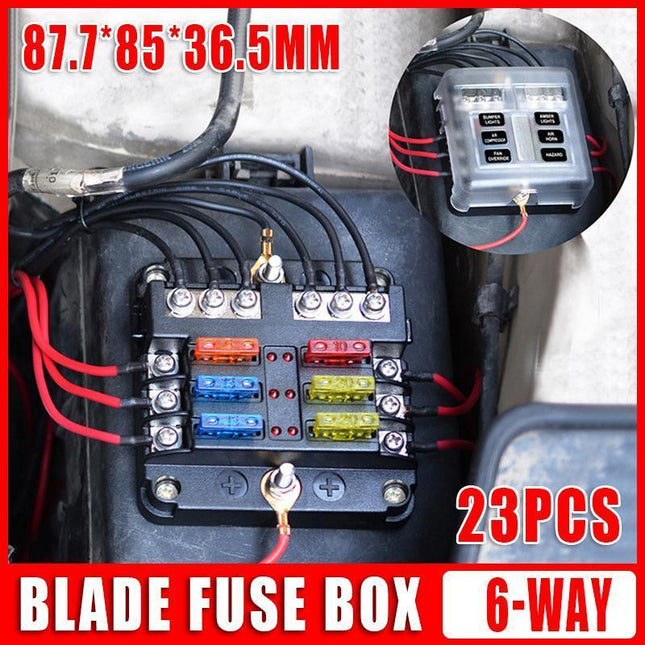 23PC 6 Way Blade Fuse Box Block Holder Indicator LED Light 12V/32V Car Marine - Aimall