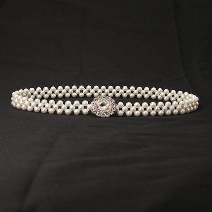 Women's Bead Chain Belt Pearl Waist Chain Dress Decorative Belt Waistband 8C - Aimall