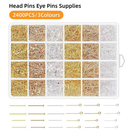 2400PCS Gold-Plated Silver-Plated Jewelry Making T-Pin Nine-Pin Set Accessories