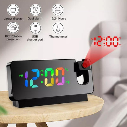 LED Digital Smart Alarm Clock Projection Temperature Time Projector LCD Display - Aimall