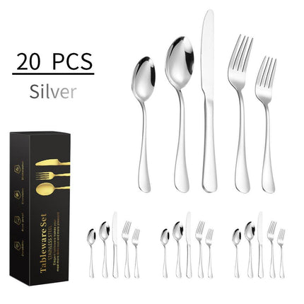 20/40pcs Stainless Steel Cutlery Set Knife Fork Spoon Western Hotel Tableware