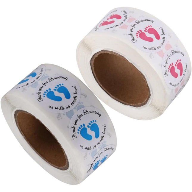 4 Rolls of Decorative Footprint Stickers - Pink and Blue Labels for Craft and Gift Use