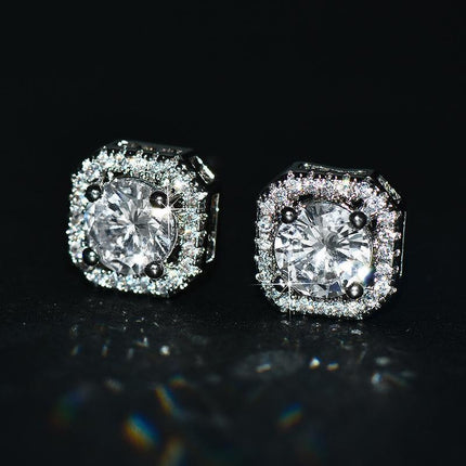 1 Pair Brilliant Square Cut Cubic Zirconia Stud Earrings Stainless Steel E135 7Clours - Aimall