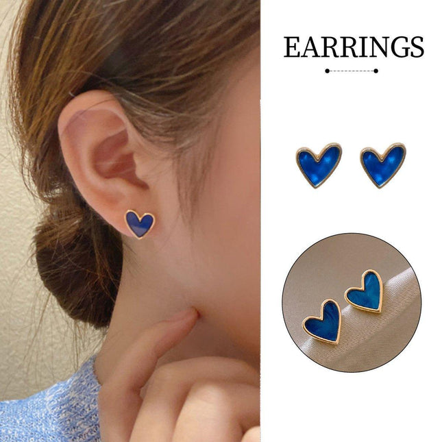 Small Fresh Blue Heart Earrings Retro Fashion Needle Women Jewelry Niche