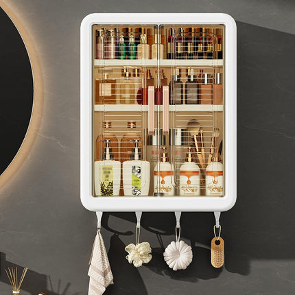 Wall Hanging Storage Cabinet Punch-Free Bathroom Organizer for Rental Rooms