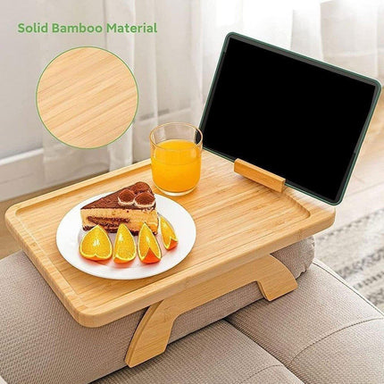 Wooden Lazy Sofa Tray Rotating With Mobile Phone Tablet Holder Plate Breakfast Snack Foldable