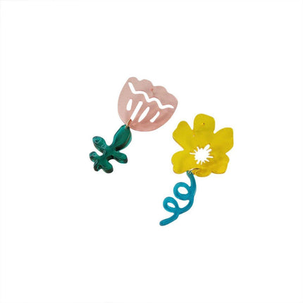 Transparent Flower Earrings Asymmetrical Color Contrast Design Statement Jewelry