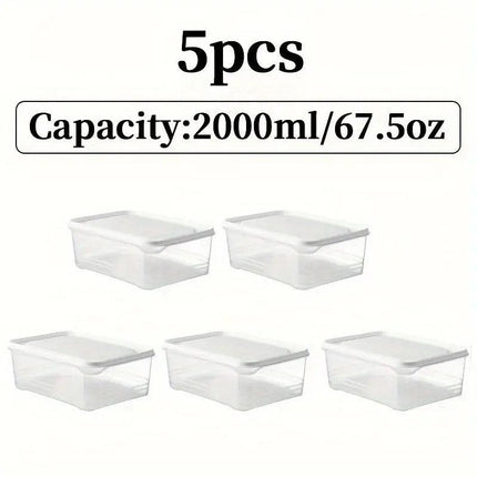 5pcs Clear Refrigerator Storage Box with Lid Square Crisper Organizer Dispenser