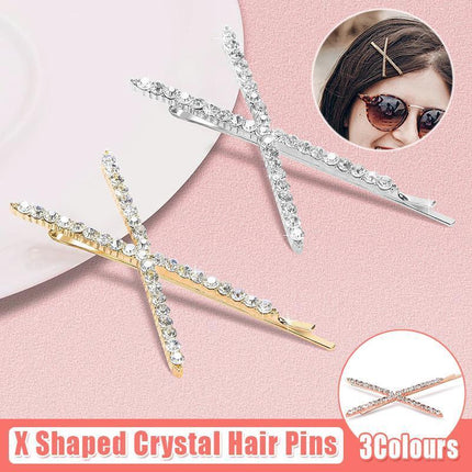 X Shaped Crystal Rhinestone Hair Clip Pin Barrette Hairpins Headwear Accessories - Aimall