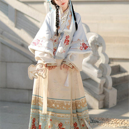 Ming Dynasty Hanfu Female Cashmere Thick Short Jacket Chinese Style Winter Coat