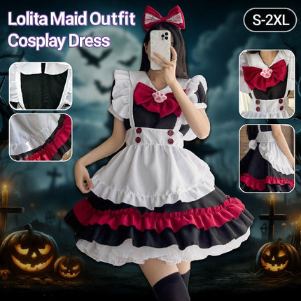 Halloween Vampire Deviruchi Maid Lolita Gothic Black Red Maid Cos Anime RPG