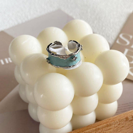 Wide Sky Blue Glaze Ceramic Ring Fashion Statement Adjustable Jewelry Gift