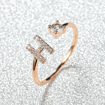 Adjustable Open Zircon Initial Ring A-Z Letters Fashion Womens Jewelry Gift - Aimall