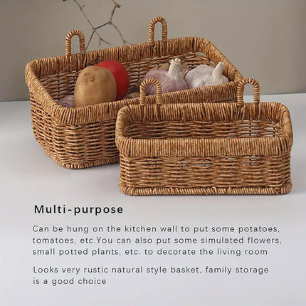 Wall-Mounted Rattan Style Hanging Storage Basket Kitchen Vegetable Fruit Basket