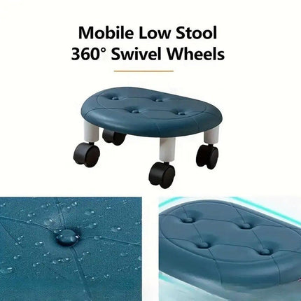 Imitation Leather Low Stool with Wheels Modern Bedroom Living Room Plastic Bench