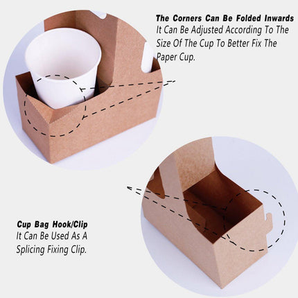 100pcs Kraft Paper Cup Holder Portable Coffee Drink Carrier Reusable Storage