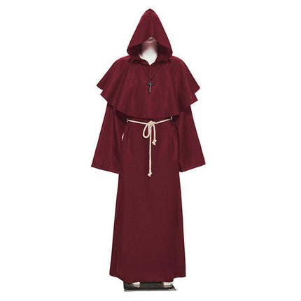 Medieval Friar Hooded Robe Monk Cross Necklace Renaissance Cosplay Costume AU - Aimall