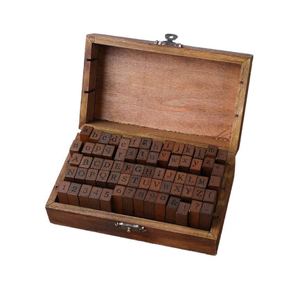 70pcs DIY Alphabet and Number Wood Rubber Stamps Set with Wooden Box Case