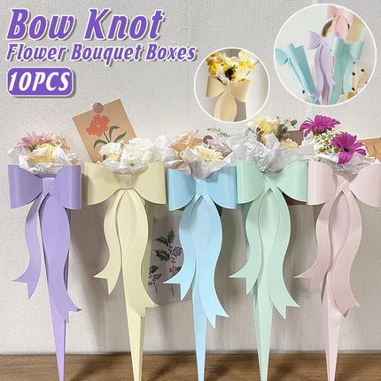 10pcs Fresh Flower Bouquet Packaging with Colourful Bows and Flower Gift Box