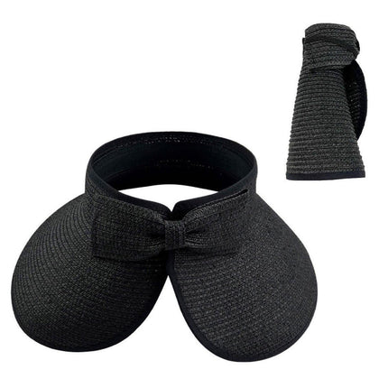 Women Roll Up Sun Visor Wide Brim Straw Hat Summer Foldable UV Protection Cap
