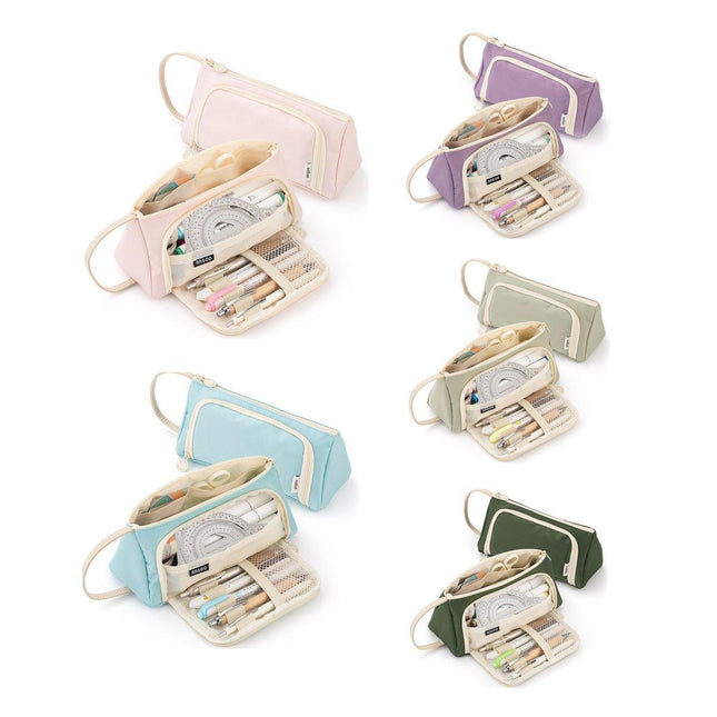 Large Capacity Twill Pencil Bag Multi Layer Stationery Storage Simple Colour