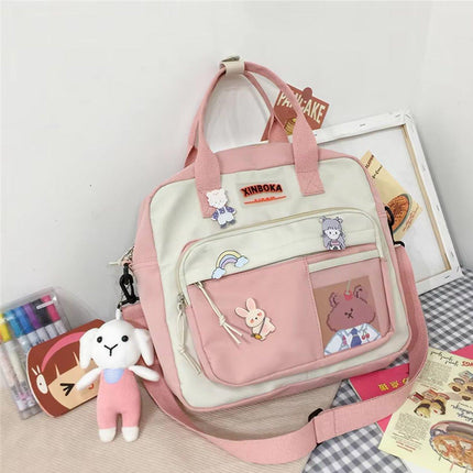 Kawaii Crossbody School Bag for Girls Large Capacity Kawaii Bag With Kawaii Pin