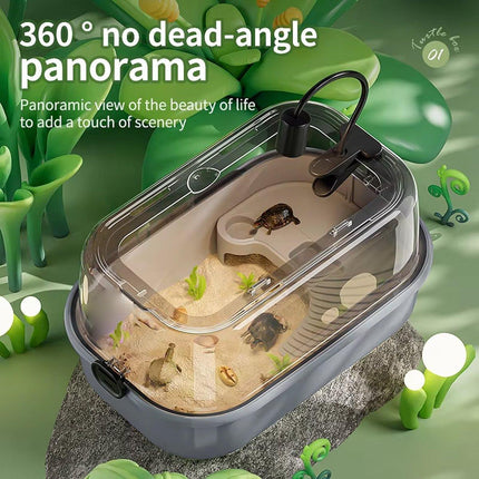 Turtle Tank Home Reptile Habitat Turtle Feeding Box Aquarium Portable Container