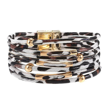 Fashion Magnetic Leather Bohemian Leopard Print Bangle Trendy New Bracelet Gift - Aimall