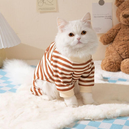 Cute Bear Striped Dog Home Clothes Cat Pet Outfit Cozy Animal Pajamas for Pets