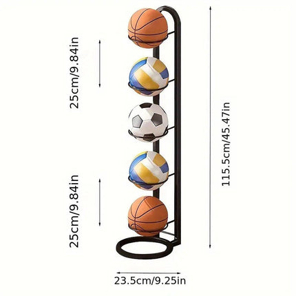 5 Tiers Basketball Storage Rack Football Sport Equipment Organizer Display Stand