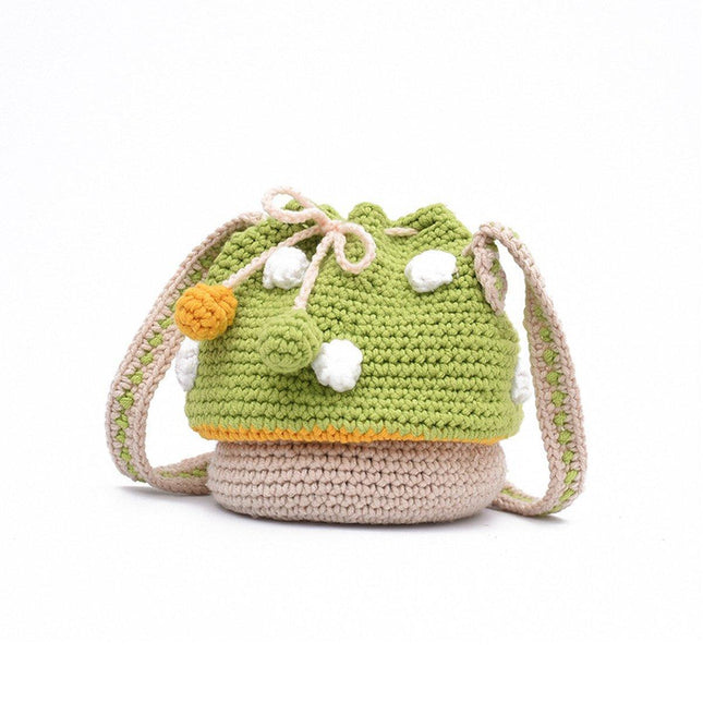 Handmade Wool Woven Mushroom Bag Fashion Shoulder Crossbody Womens Bucket Bag