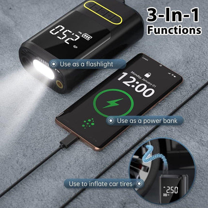 Portable Mini Car Air Pump USB Wireless Rechargeable Tire Inflator withLED Light