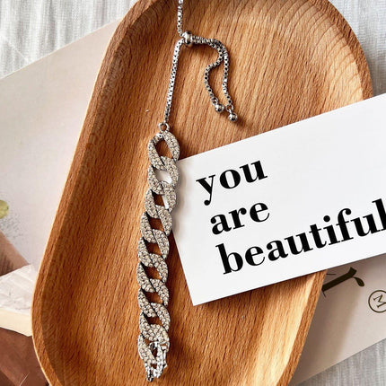Stylish Silver Cuban Chain Bracelet Rhinestone Peplum Design Women Jewelry